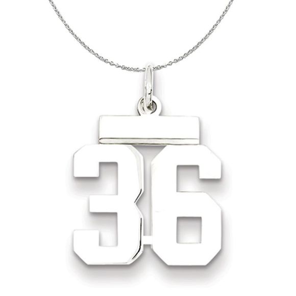 Silver, Athletic Collection, Small Polished Number 36 Necklace - 16 In
